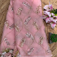 Pink Leafy Lace Saree
