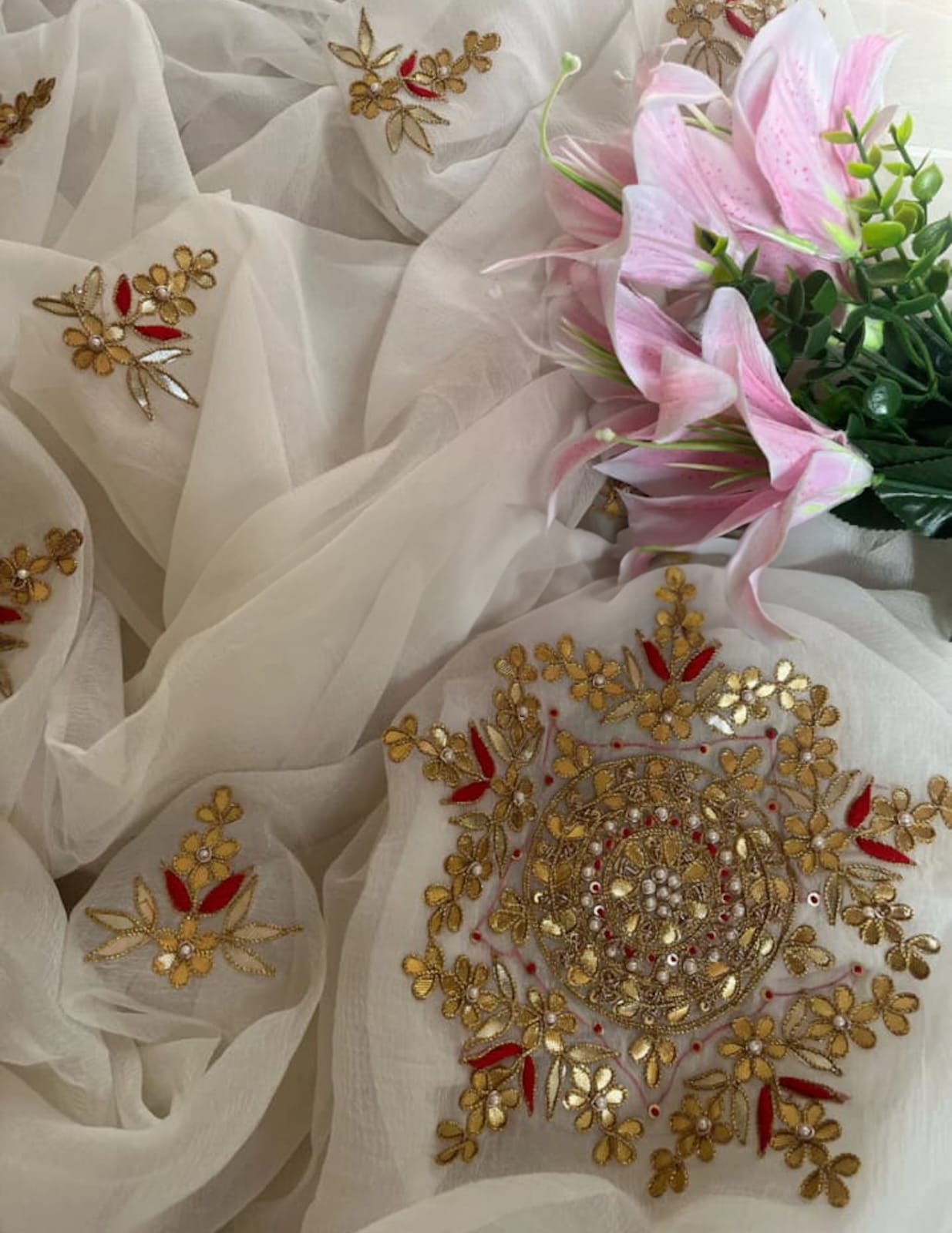 Ivory Frost Zardosi Gota Saree