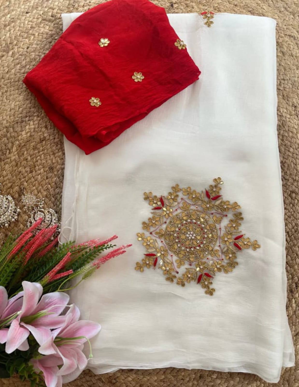 Ivory Frost Zardosi Gota Saree