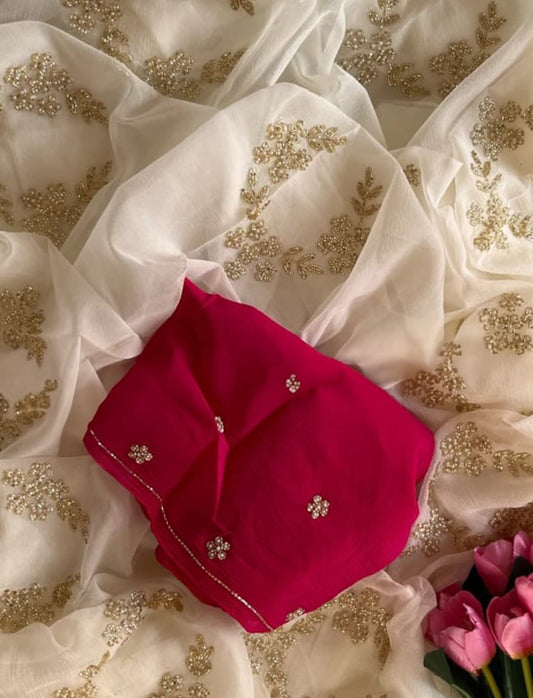Frosty Pearl Cutdana Saree
